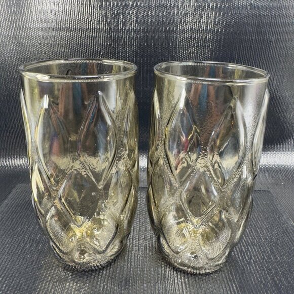 Anchor Hocking Madrid Diamond Quilt Pattern Glasses Tumblers Set 2 Smokey Brown - Picture 9 of 11